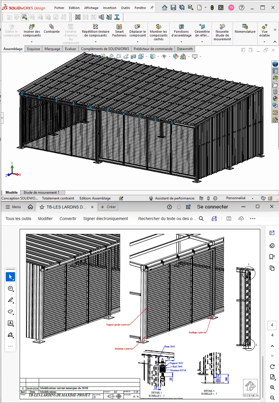 Abri de stockage à ossature acier et bardage grillagé, modélisation 3D